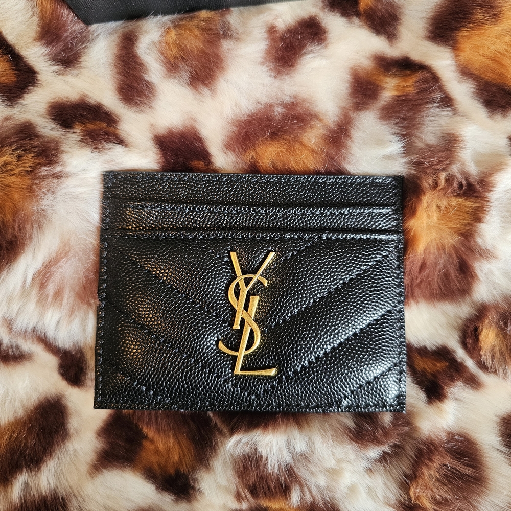 Saint Laurent Black Quilted Card Case with Gold YSL Emblem - Picture 2 of 4